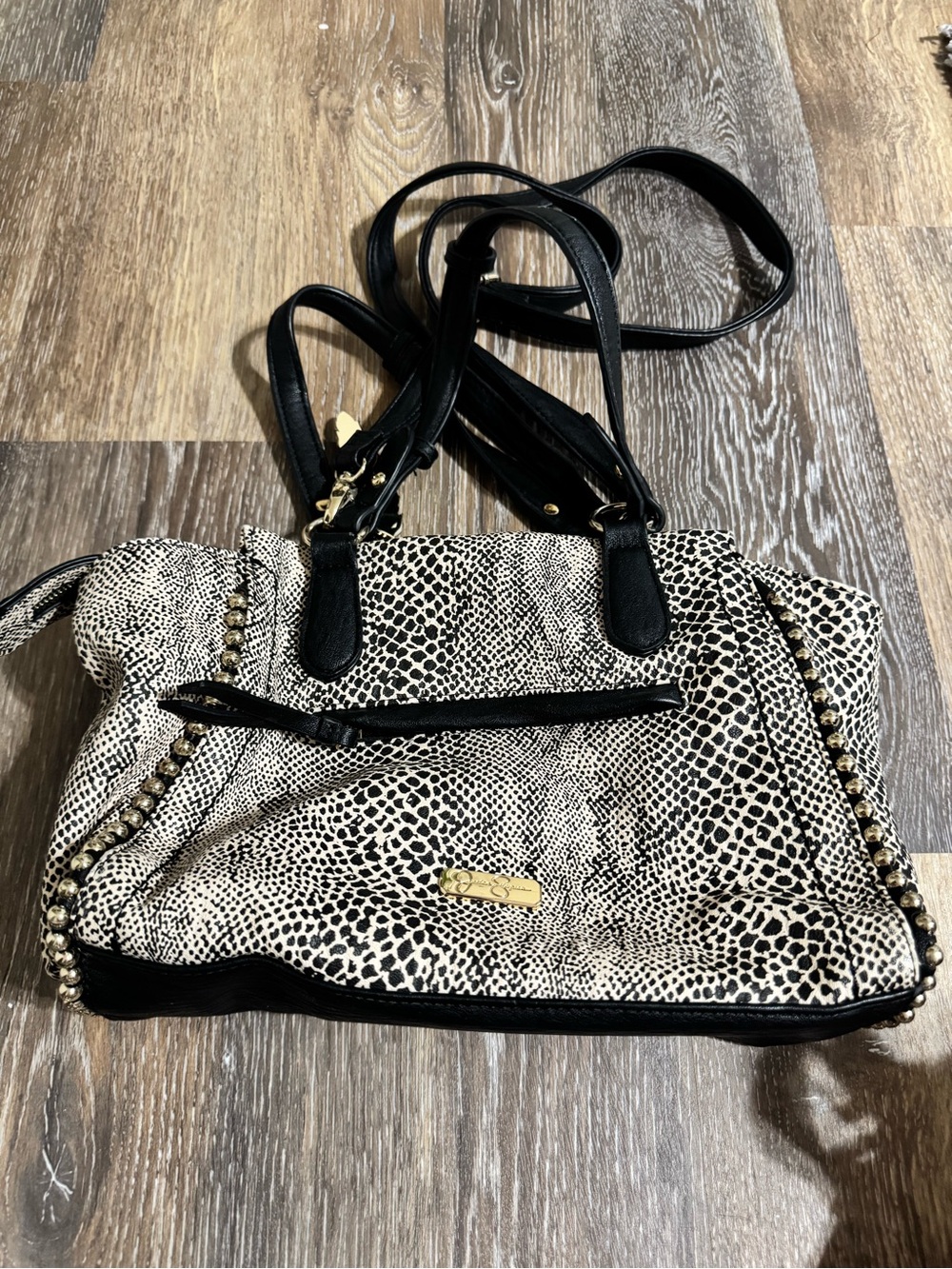 Jessica Simpson Black and Cream Animal Print Shoulder Bag
